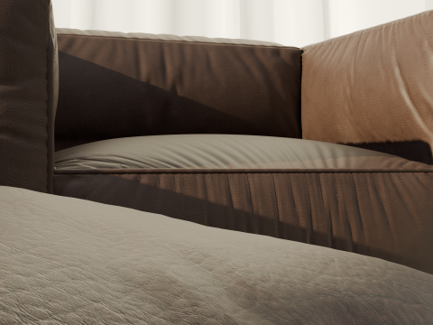 Deri kanepe ve TV ünitesi görseli 3D Model