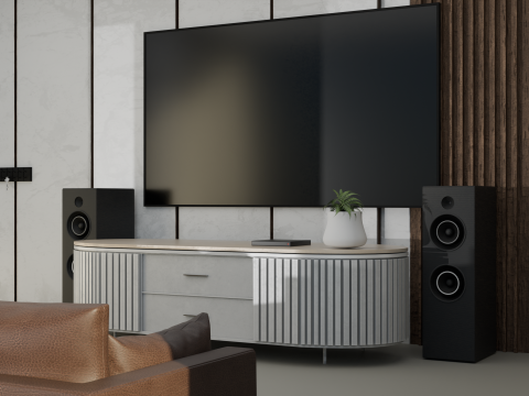 Deri kanepe ve TV ünitesi görseli 3D Model