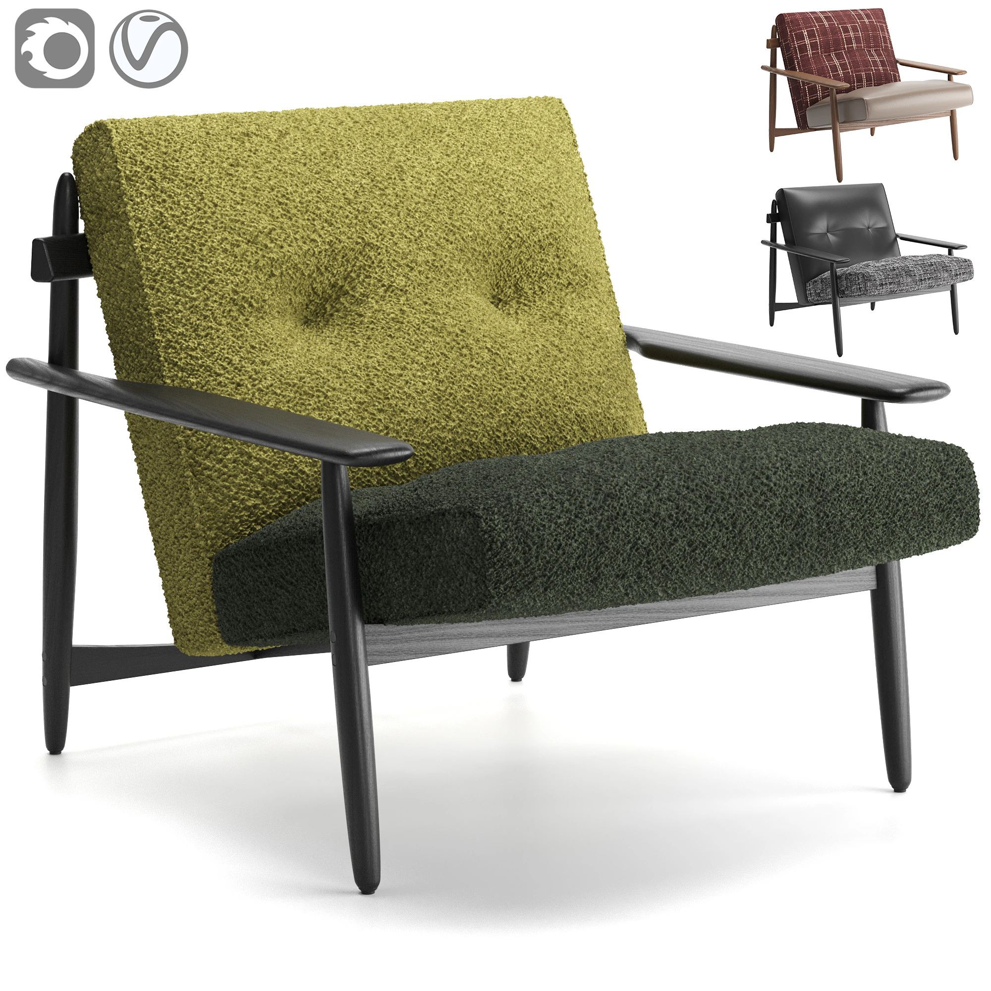 Trio Armchair 3D Model .c4d .max .obj .3ds .fbx .stl .blend