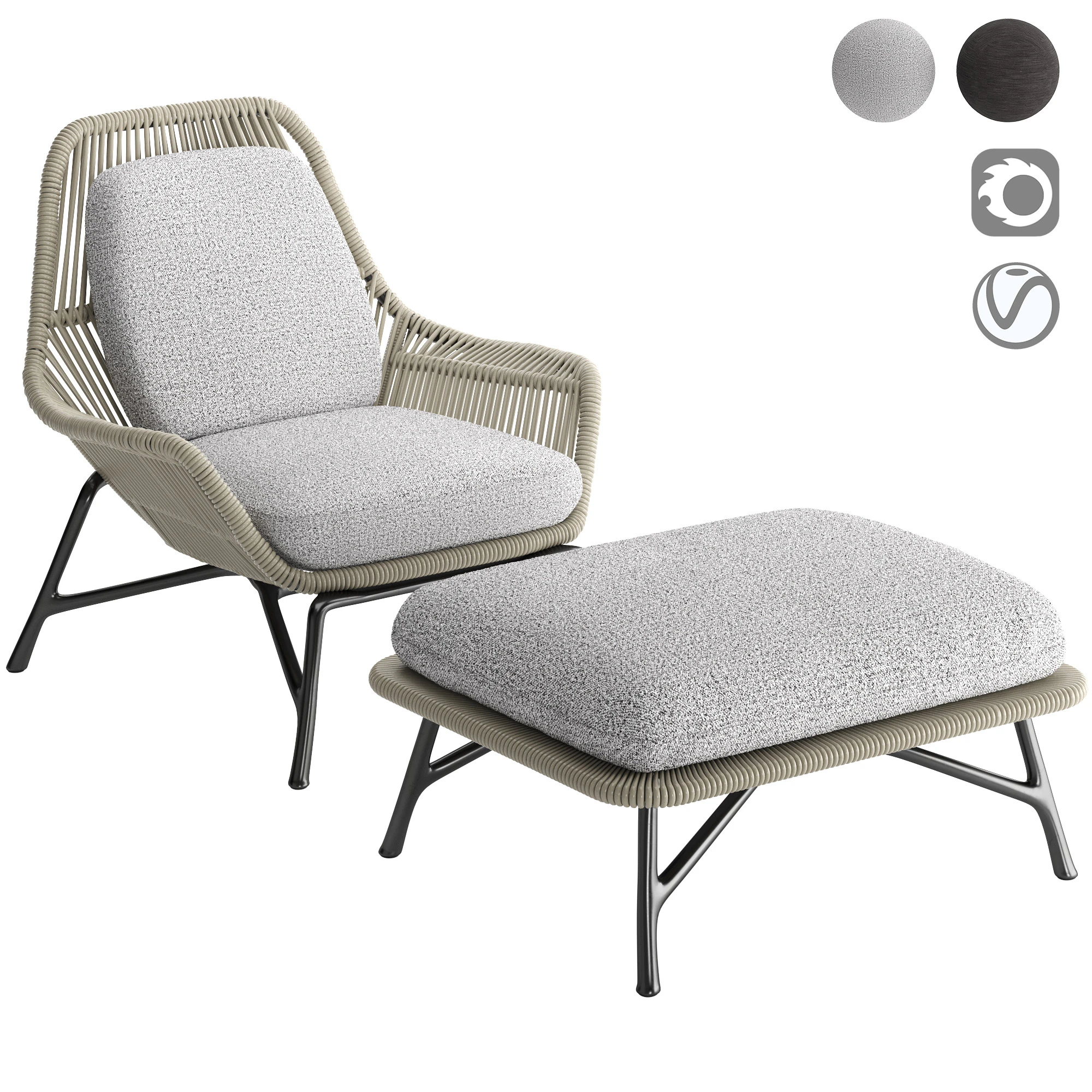 Prince Cord Indoor Amchair 3D Model .c4d .max .obj .3ds .fbx .stl .blend