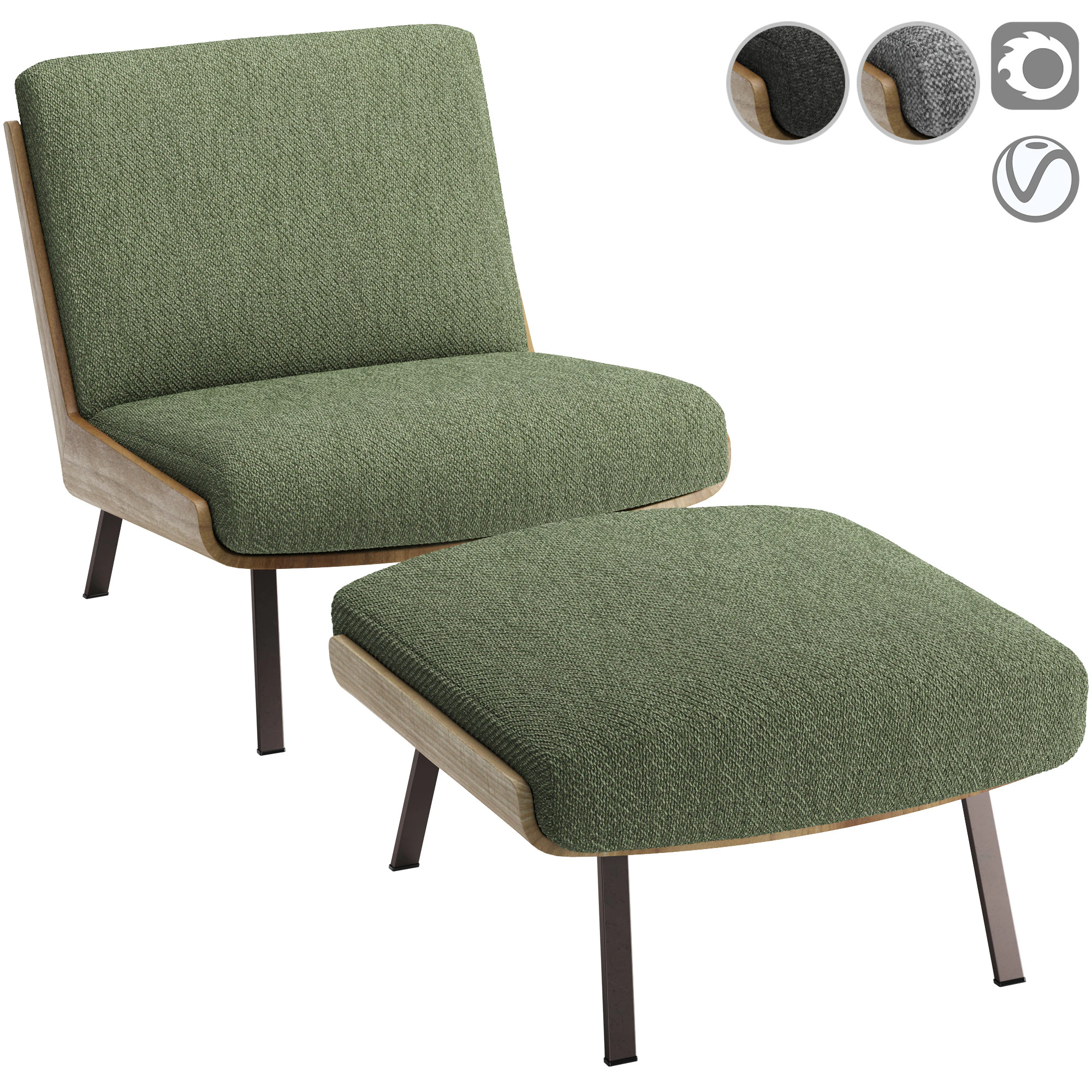 Daiki Outdoor Armchair without Armrest 3D Model .c4d .max .obj .3ds .fbx .stl .blend 