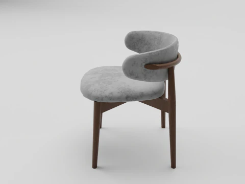Wooden Dining Chair with Fabric Seat and Backrest 3D Model