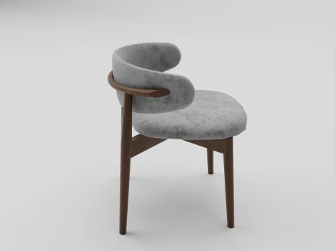 Wooden Dining Chair with Fabric Seat and Backrest 3D Model