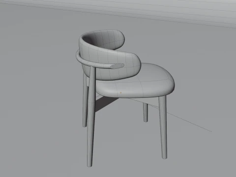 Wooden Dining Chair with Fabric Seat and Backrest 3D Model