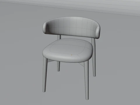 Wooden Dining Chair with Fabric Seat and Backrest 3D Model