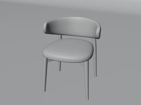 Wooden Dining Chair with Fabric Seat and Backrest 3D Model