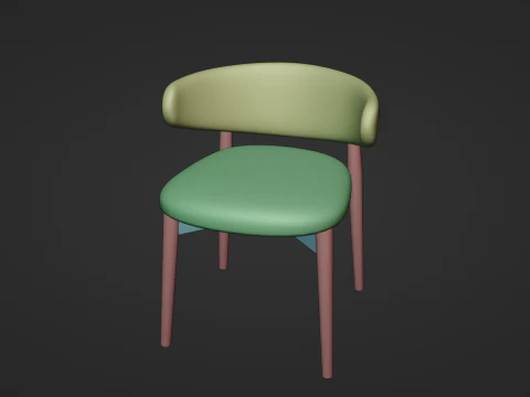 Wooden Dining Chair with Fabric Seat and Backrest 3D Model
