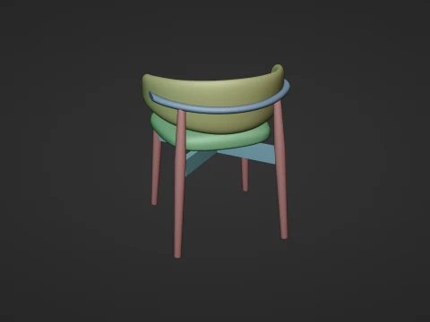 Wooden Dining Chair with Fabric Seat and Backrest 3D Model