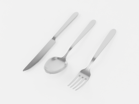 Silver Cutlery Set Fork and Spoon and Knife 3D Model
