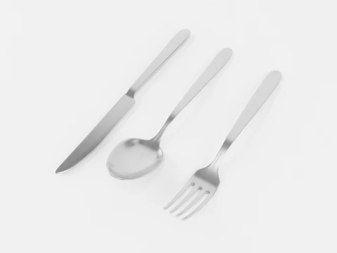 चांदी कटलरी सेट कांटा और चम्मच और चाकू 3D मॉडल