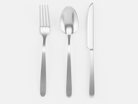 Silver Cutlery Set Fork and Spoon and Knife 3D मॉडल