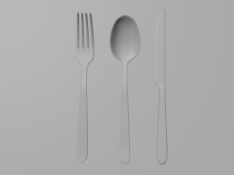 Silver Cutlery Set Fork and Spoon and Knife 3D मॉडल