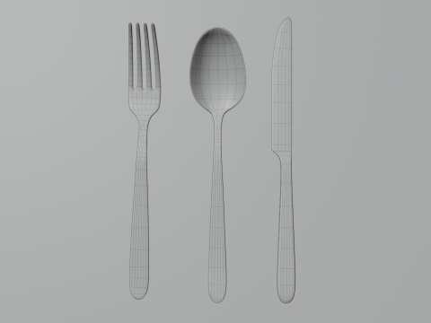 Silver Cutlery Set Fork and Spoon and Knife 3D मॉडल