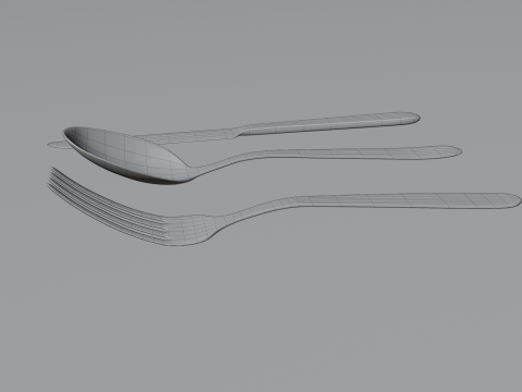 Silver Cutlery Set Fork and Spoon and Knife 3D मॉडल