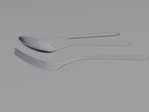 Silver Cutlery Set Fork and Spoon and Knife 3D मॉडल