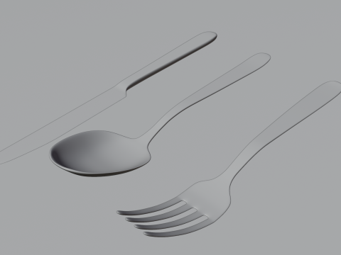 Silver Cutlery Set Fork and Spoon and Knife 3D मॉडल