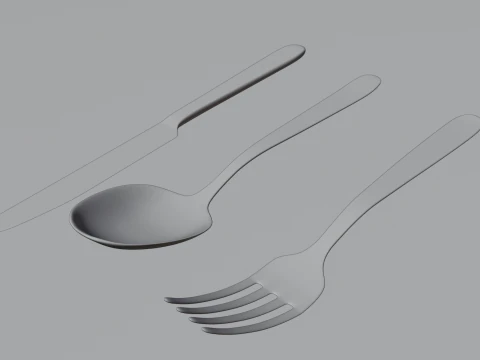 Silver Cutlery Set Fork and Spoon and Knife 3D Model