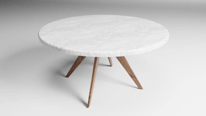 Marble Top Dining Drum and Wood Legs 3D Model .c4d .max .obj .3ds .fbx .stl .blend
