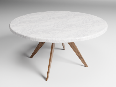 Marble Top Dining Drum and Wood Legs 3D Модель