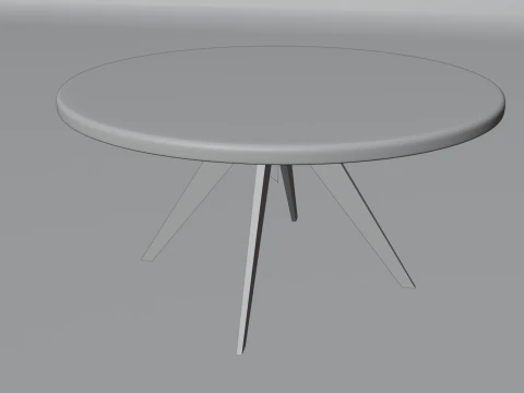 Marble Top Dining Drum and Wood Legs 3D Model