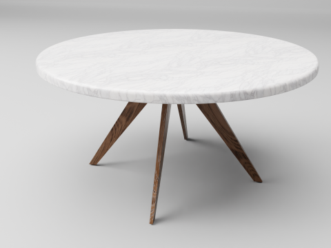 Marble Top Dining Drum and Wood Legs 3D Model