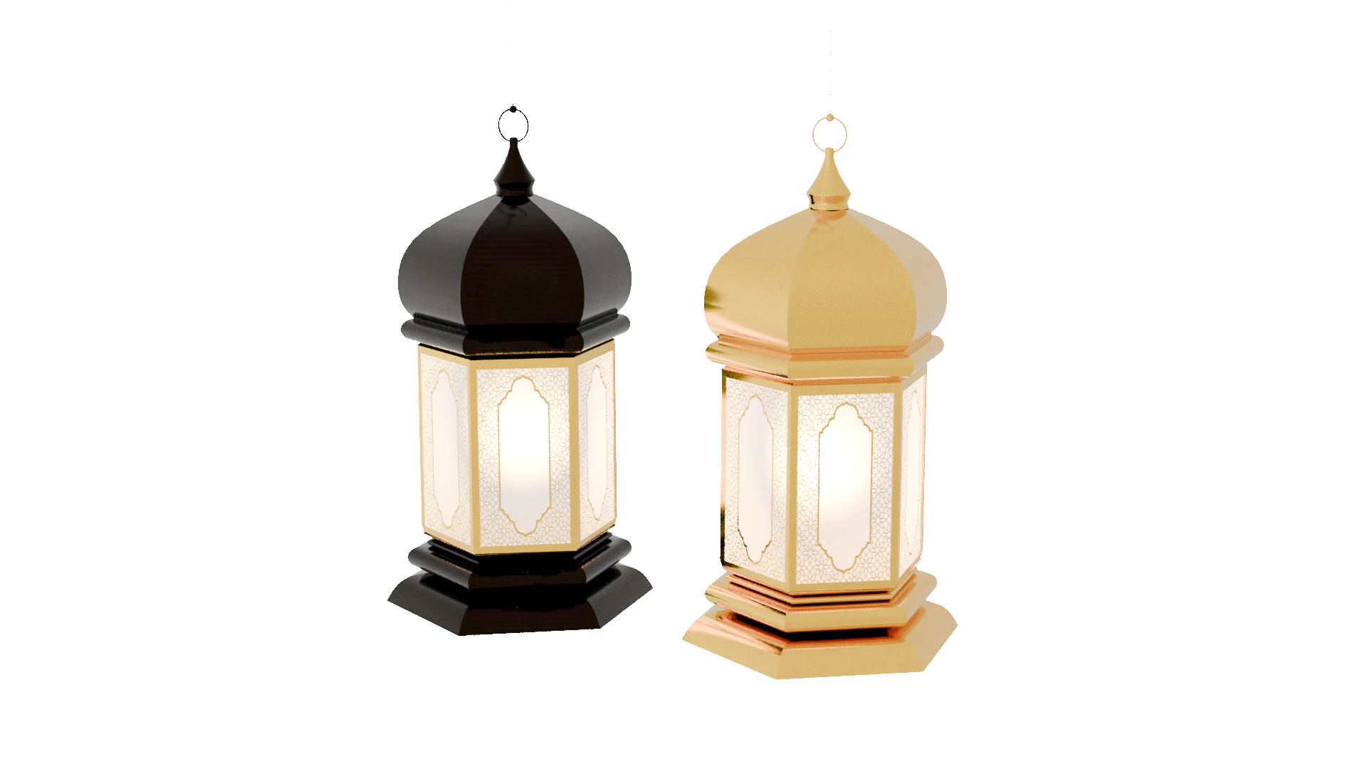 Elegant Ramadan Eid Lantern Set Black and Gold Low-poly 3D Model .c4d .max .obj .3ds .fbx .stl .blend 