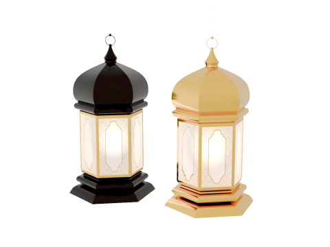 Elegant Ramadan Eid Lantern Set Black and Gold Low-poly 3D Модель