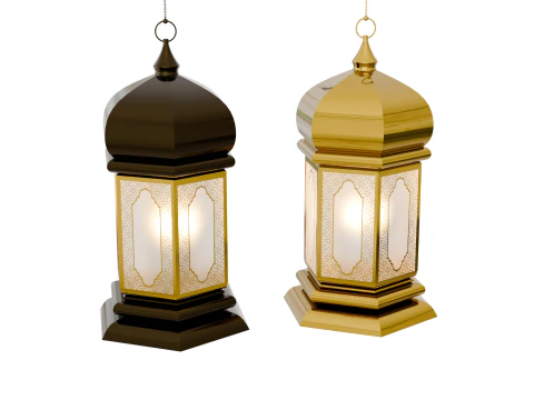 Elegant Ramadan Eid Lantern Set Black and Gold Low-poly 3D Model