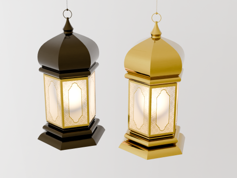 Elegant Ramadan Eid Lantern Set Black and Gold Low-poly 3Dモデル