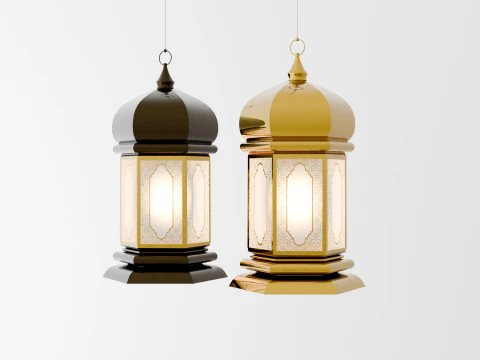 Elegant Ramadan Eid Lantern Set Black and Gold Low-poly 3D Model