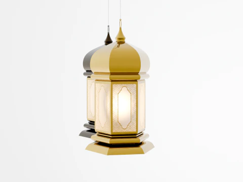 Elegant Ramadan Eid Lantern Set Black and Gold Low-poly 3D Model