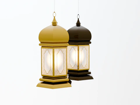 Elegant Ramadan Eid Lantern Set Black and Gold Low-poly 3D Model
