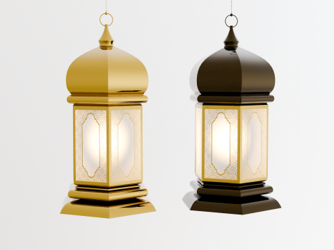 Elegant Ramadan Eid Lantern Set Black and Gold Low-poly 3Dモデル
