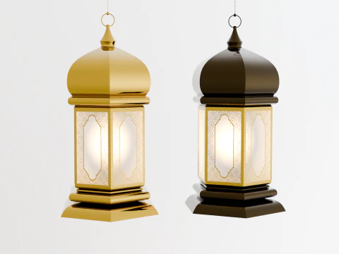 Elegant Ramadan Eid Lantern Set Black and Gold Low-poly 3D Model