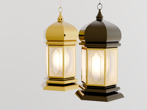 Elegant Ramadan Eid Lantern Set Black and Gold Low-poly 3Dモデル