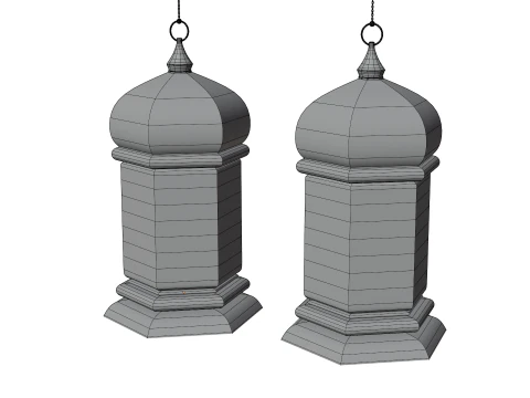 Elegant Ramadan Eid Lantern Set Black and Gold Low-poly 3D Model
