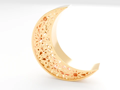 Elegant Crescent Moon with Islamic Geometric Patterns Low-poly 3D Model