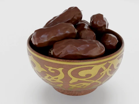 Arabic Ramadan Dates in Decorative Wooden Bowl 3D Model