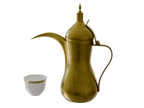 Ramadan - Islamic Coffee Pot -Dallah- with Porcelain Cup 3D Model