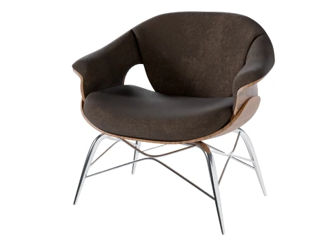 Modern Wooden Armchair with Fabric Seat and Metal Legs 3D Modell