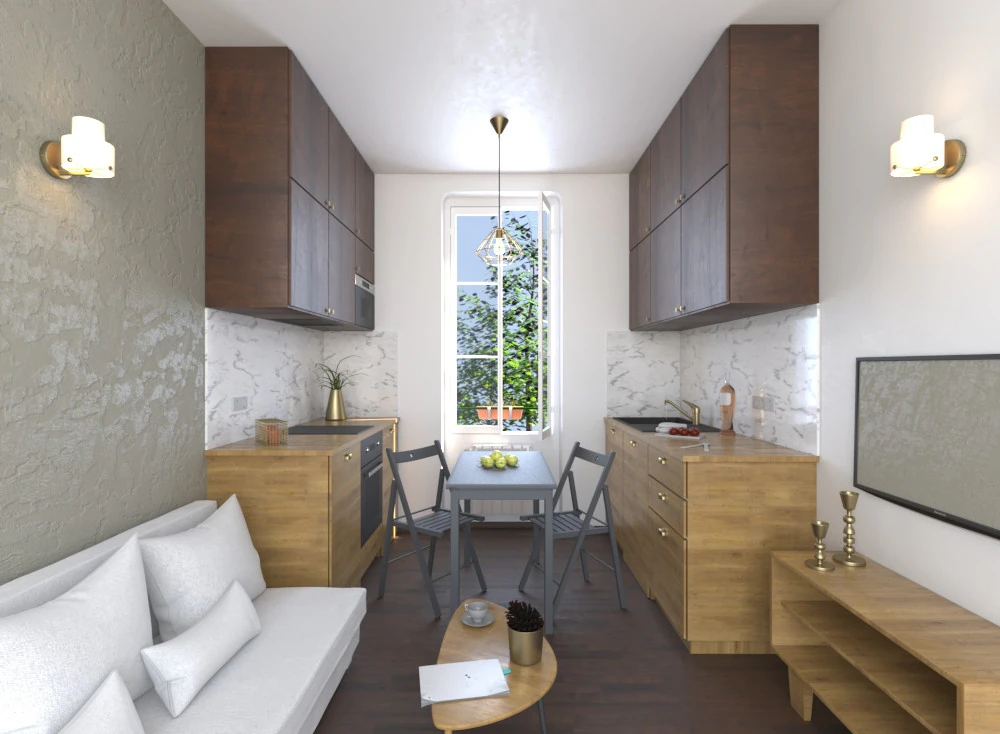 Compact kitchen and living room 3D Model .c4d .max .obj .3ds .fbx .stl .blend