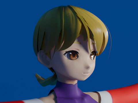 Mod&egrave;le de personnage de fille 3D de style anime, mod&egrave;le de dessin anim&eacute; stylis&eacute; pour jeux et animation Modèle 3D