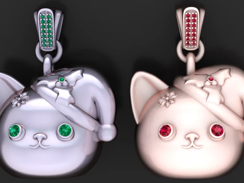 Holiday Cat Pendant 3D Print Model
