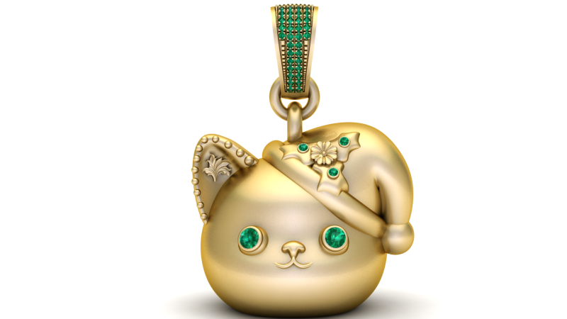 Emerald Cat Pendant Modelo de Impressão 3D .c4d .max .obj .3ds .fbx .stl .blend