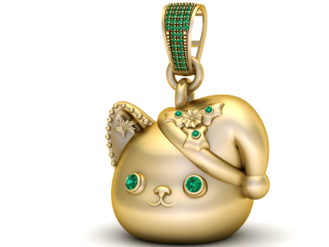 Emerald Cat Pendant 3D Print Model