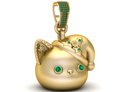 Emerald Cat Pendant 3D Print Model