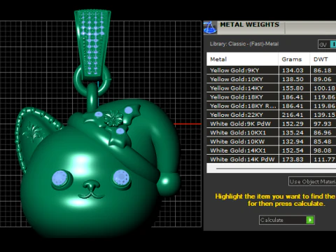 Emerald Cat Pendant 3D Print Model