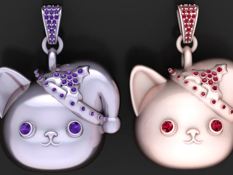 Sapphire Cat Pendant 3D Print Model