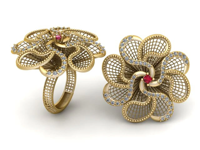 Ruby Flower Ring 3D Print Model .c4d .max .obj .3ds .fbx .stl .blend 