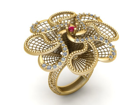 Ruby Flower Ring 3Dプリントモデル